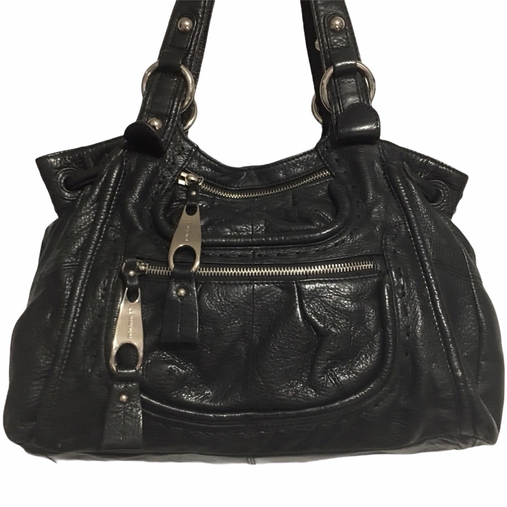 B. MAKOWSKY BLACK PEBBLED LEATHER HOBO SATCHEL LIKE NEW!